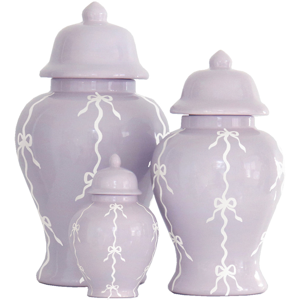 Bow Stripe Ginger Jars in Light Lavender