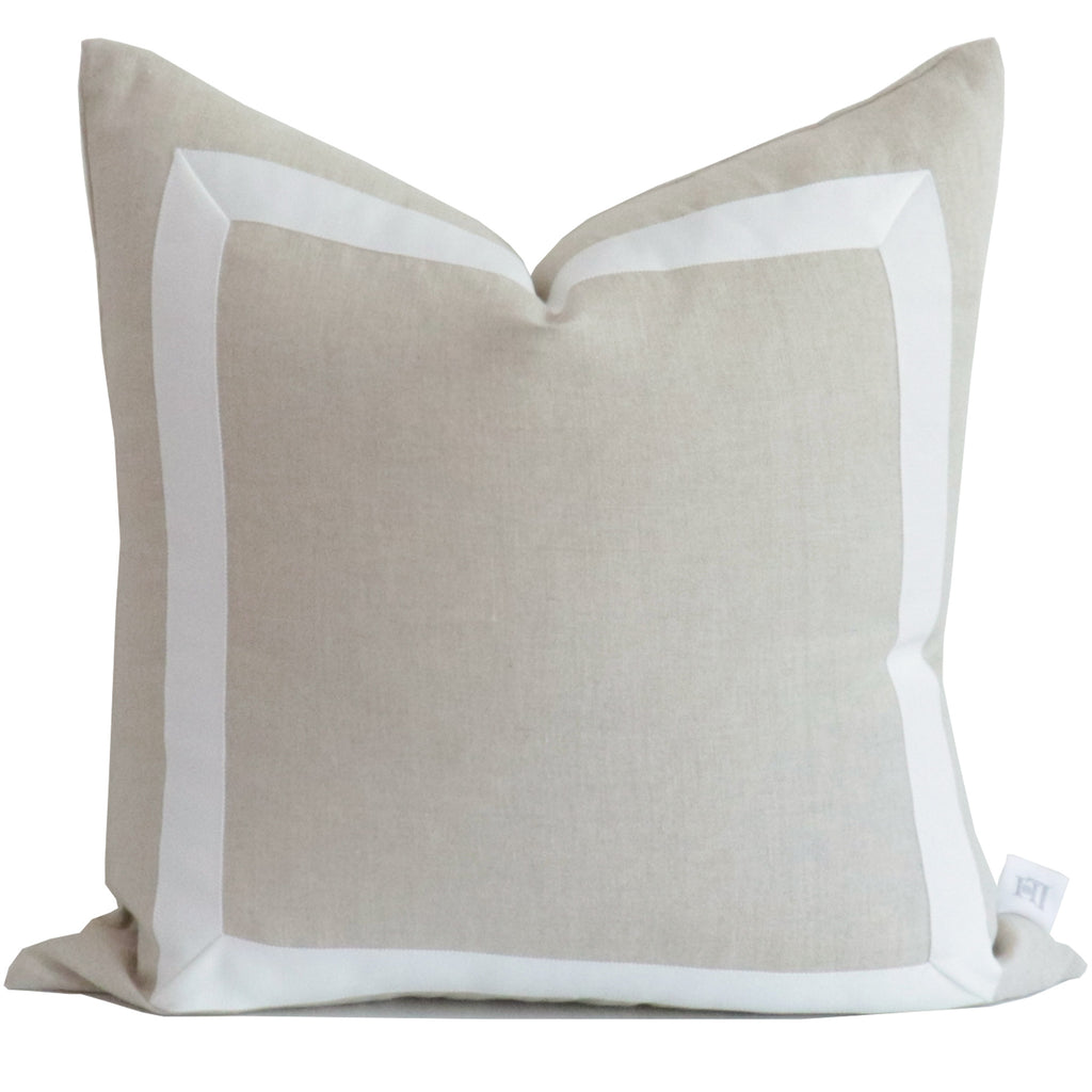 Sky Blue Organic Linen Pillow Cover with White Ribbon Trim – Lo Home