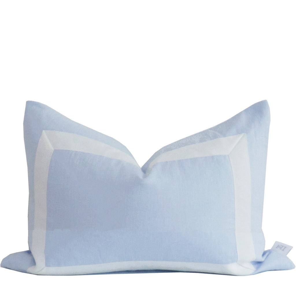 Sky Blue Organic Linen Pillow Cover with White Ribbon Trim Lo Home