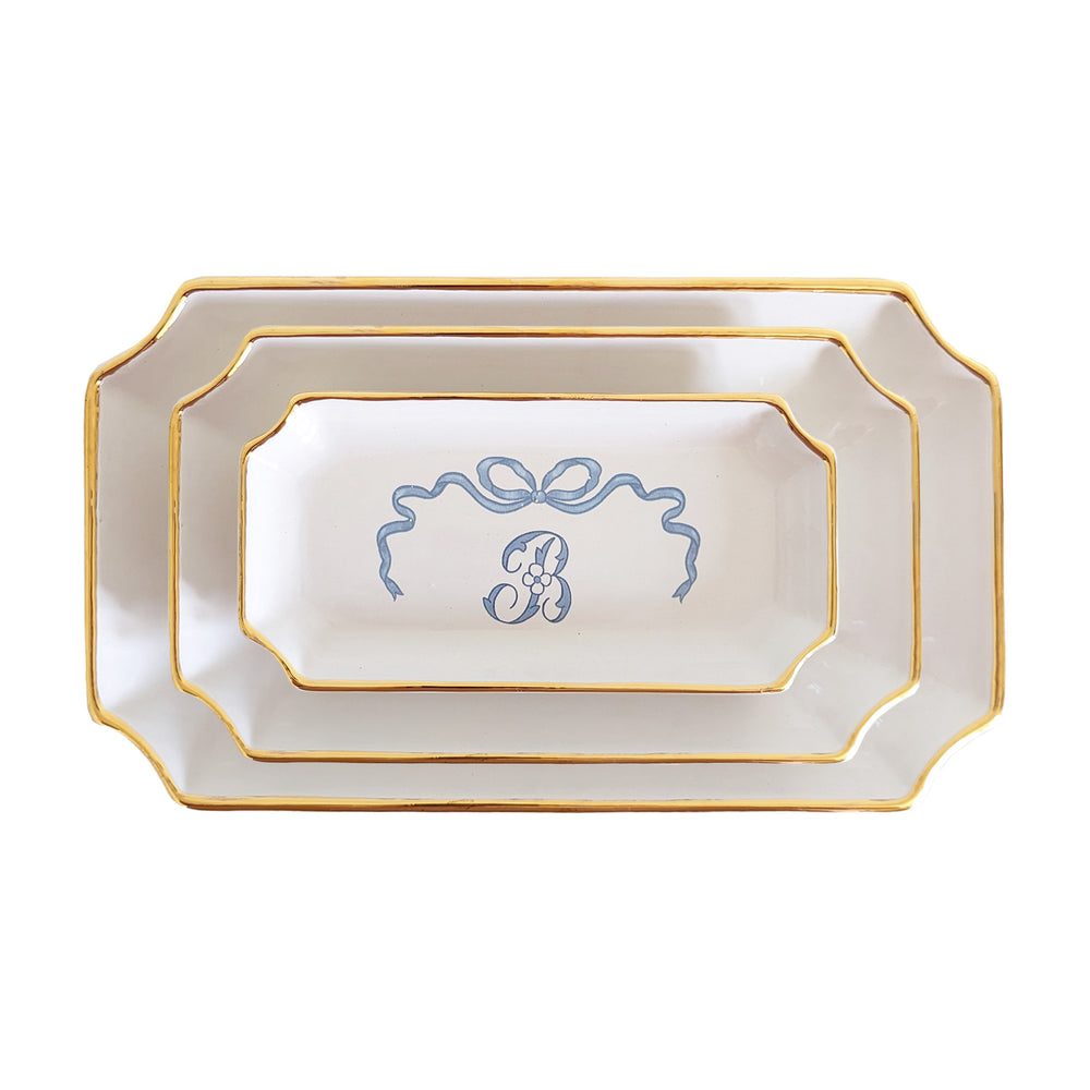 Lo Home x Chapple Chandler Keepsake Trays with Bow, Monogram and 22K Gold Accent