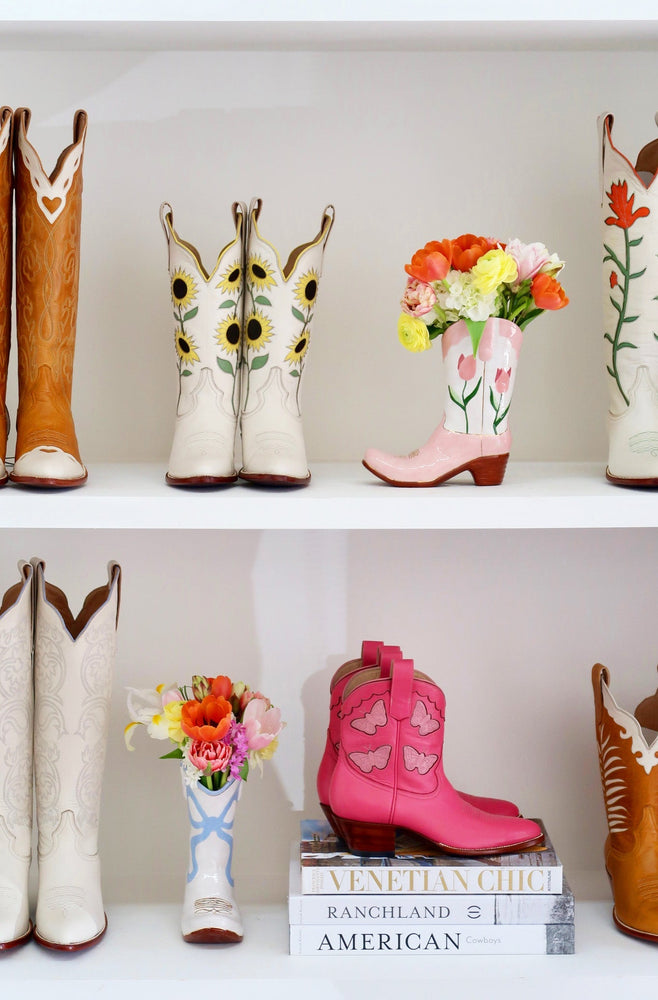 Lo Home x Petite Paloma Cowgirl Boot Vase- Claire Bow in Blue