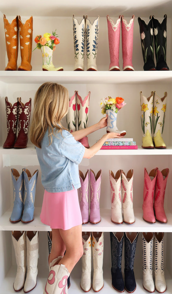 Lo Home x Petite Paloma Cowgirl Boot Vase- Claire Bow in Blue