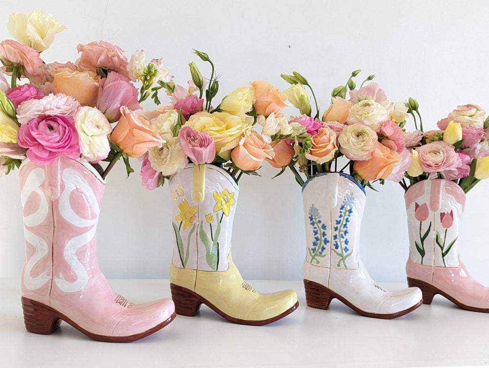 Lo Home x Petite Paloma Cowgirl Boot Vase- Claire Bow in Pink