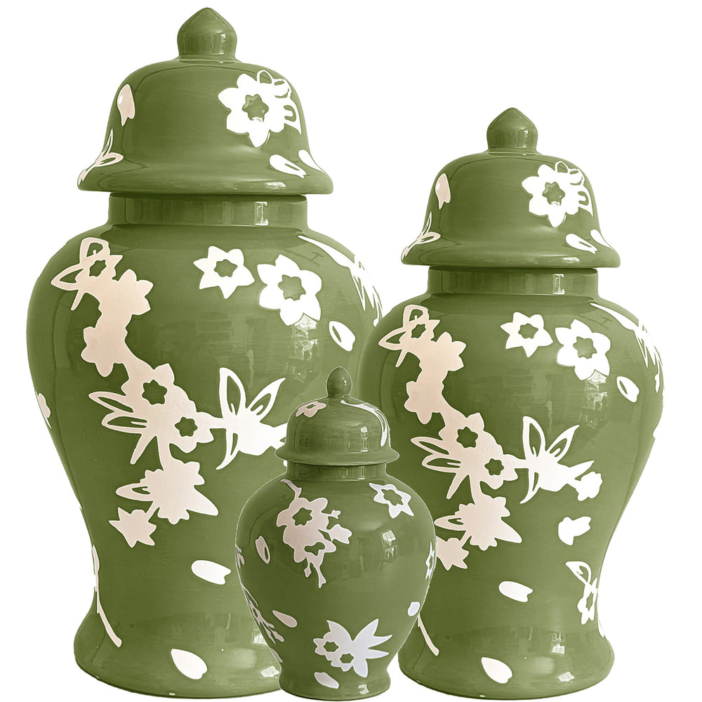 Sakura Ginger Jars in Moss Green