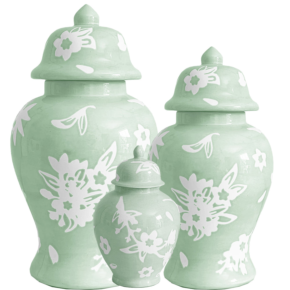 Sakura Ginger Jars in Sea Glass Green