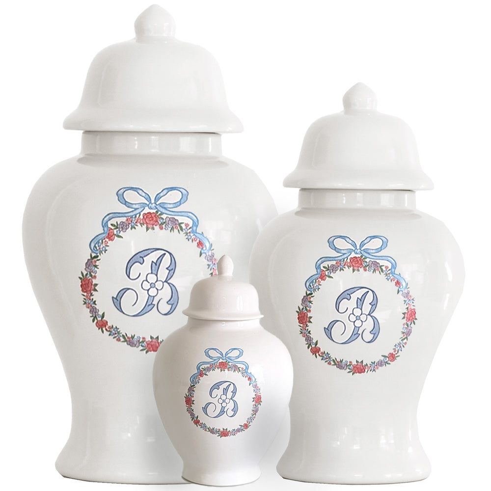 Lo Home x Chapple Chandler Ginger Jars with Floral Wreath and Monogram