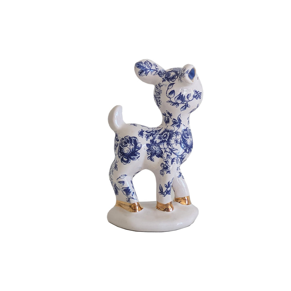 Retro Reindeer Baby in Blue and White Toile