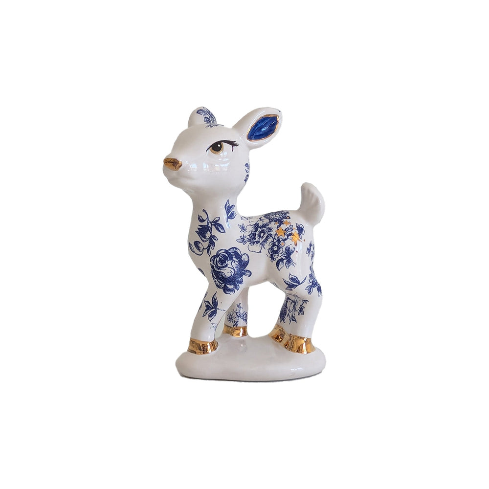 Retro Reindeer Baby in Blue and White Toile