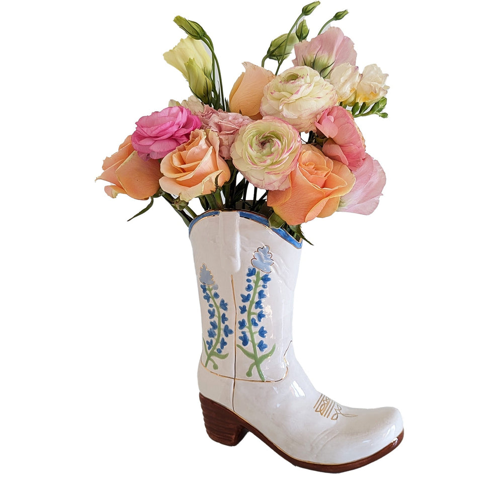 Lo Home x Petite Paloma Cowgirl Boot Vase- Quinn Bluebonnets