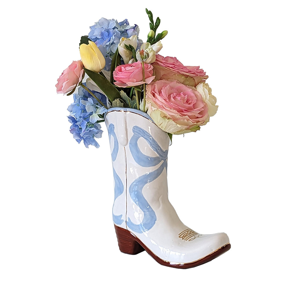 Lo Home x Petite Paloma Cowgirl Boot Vase- Claire Bow in Blue