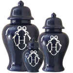 Bow Monogram Ginger Jars in Navy Blue