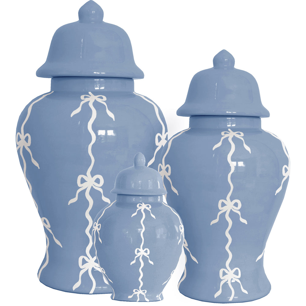Bow Stripe Ginger Jars in French Blue