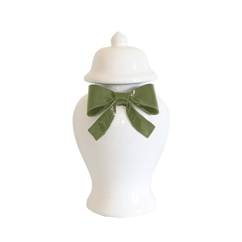 Ginger Jars with Sculpted Ceramic Bow in Moss Green – Lo Home