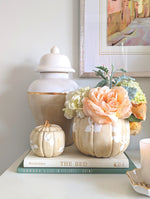 Chinoiserie Pumpkin Jars with 22K Gold Accents in Sand