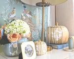 Chinoiserie Pumpkin Jars with 22K Gold Accents in Lamb's Ear Blue