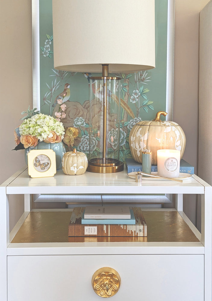 Chinoiserie Pumpkin Jars with 22K Gold Accents in Lamb's Ear Blue