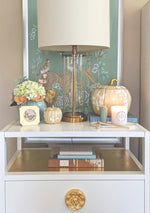 Chinoiserie Pumpkin Jars with 22K Gold Accents in Lamb's Ear Blue