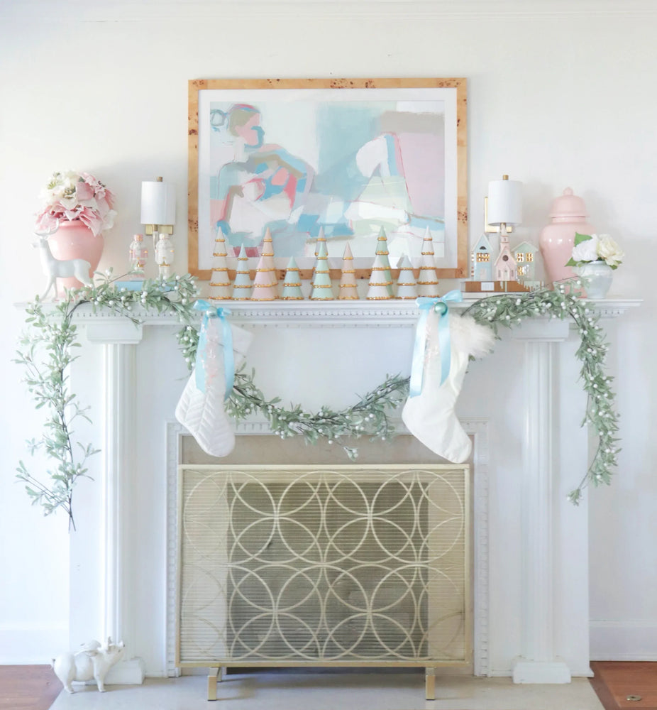 Pastel Christmas Village 3-Piece Set with 22K Gold Accents