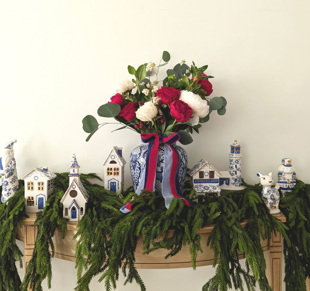 Blue and White Toile Kringle Shop with 22K Gold Accents