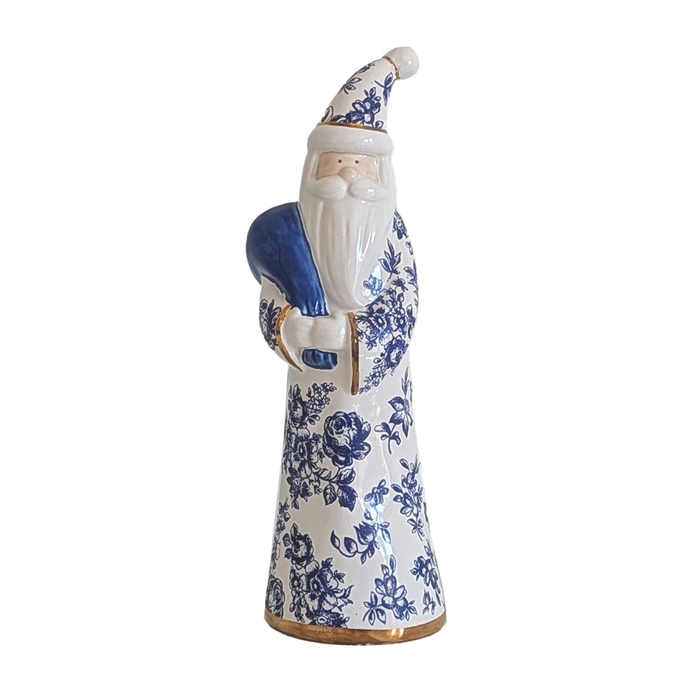 Blue and White Toile Santa with 22K Gold Accents