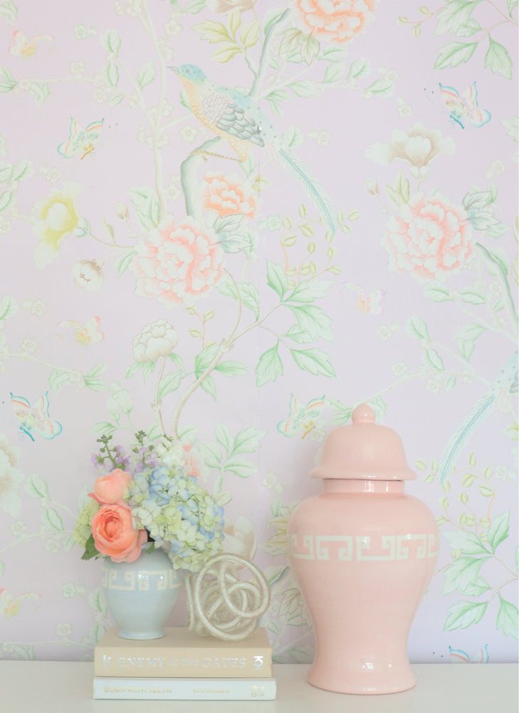 Cherry Blossom Pink Greek Key Ginger Jars