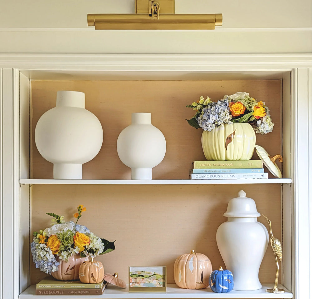 Layered Leaves Pumpkin Jars with 22K Gold Accents in Yellow