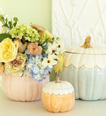 Scalloped Pumpkin Jars with 22K Gold Accents in Light Blue