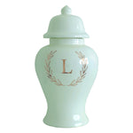 Single Letter Laurel Wreath Monogram Ginger Jars in Sea Glass