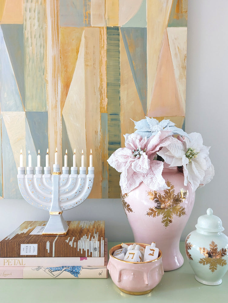 Shimmering Stars Menorah with 22K Gold Accents and Optional Monogram