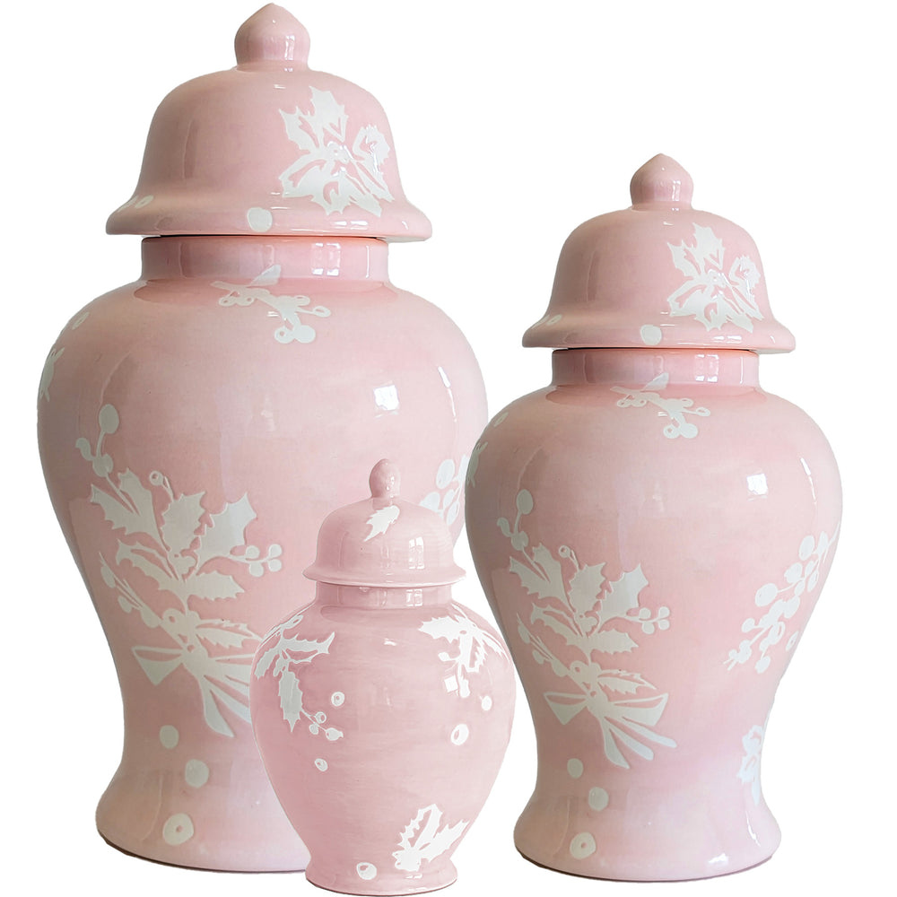 Deck the Halls Ginger Jars in Cherry Blossom Pink