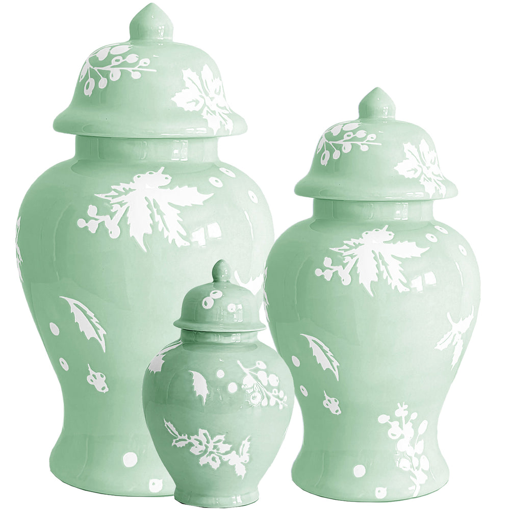 Deck the Halls Ginger Jars in Sea Glass