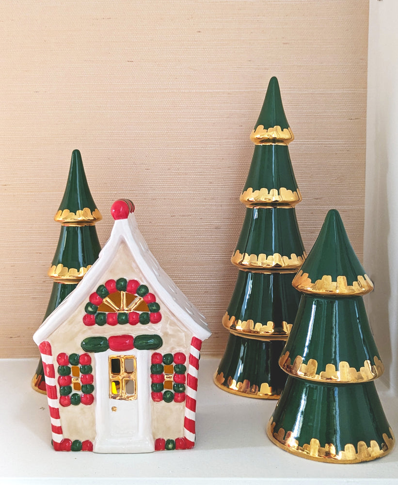 Holiday Green Christmas Trees with 22K Gold Brushstroke Accent