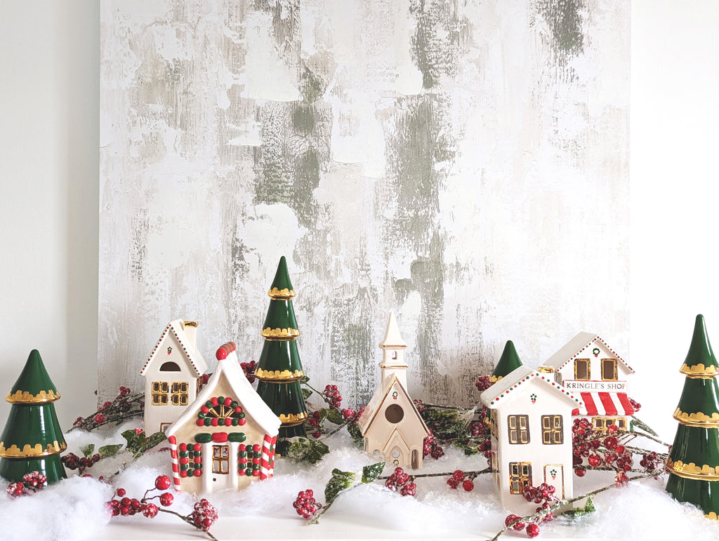 Ivory, Red & Green Gingerbread House with 22K Gold Accents – Lo Home