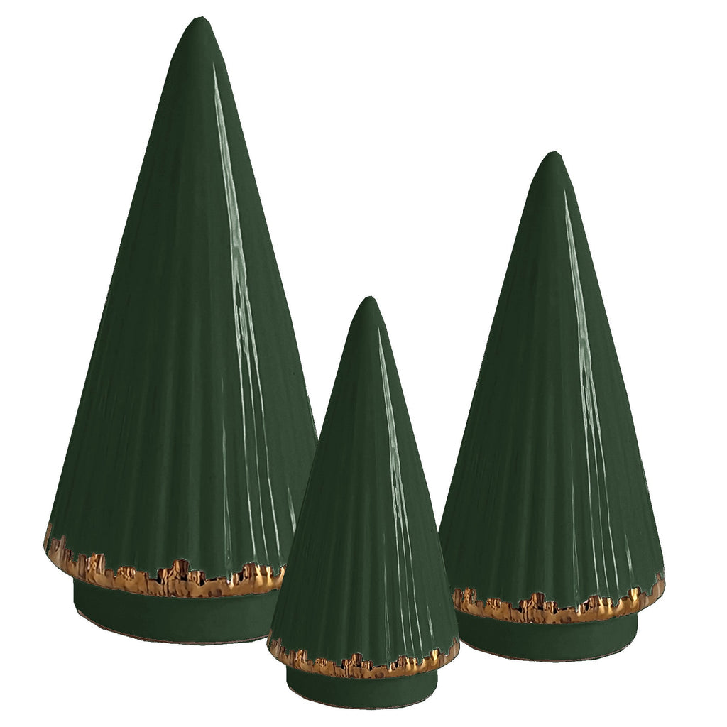 Holiday Green Fluted Christmas Trees with 22K Gold Brushstroke Accent ...