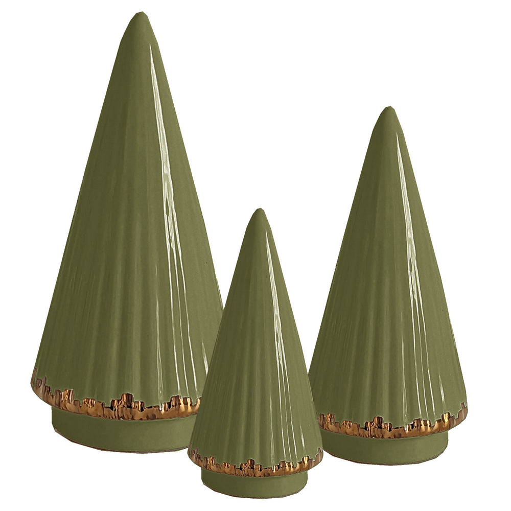 Moss Green Fluted Christmas Trees with 22K Gold Brushstroke Accent