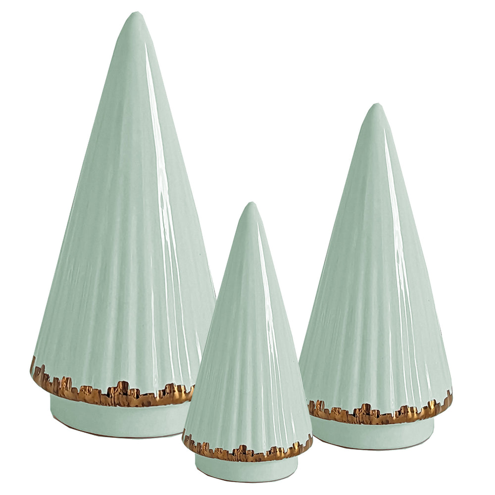 Sea Glass Fluted Christmas Trees with 22K Gold Brushstroke Accent