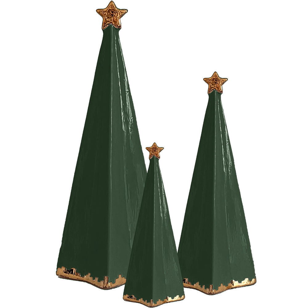 Holiday Green Folded Christmas Trees with 22K Gold Brushstroke Accent