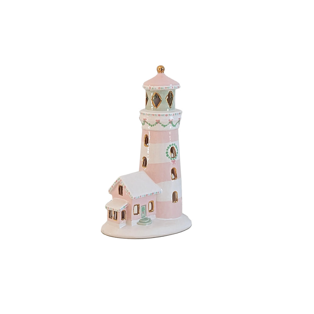 Pastel Lighthouse with 22K Gold Accents