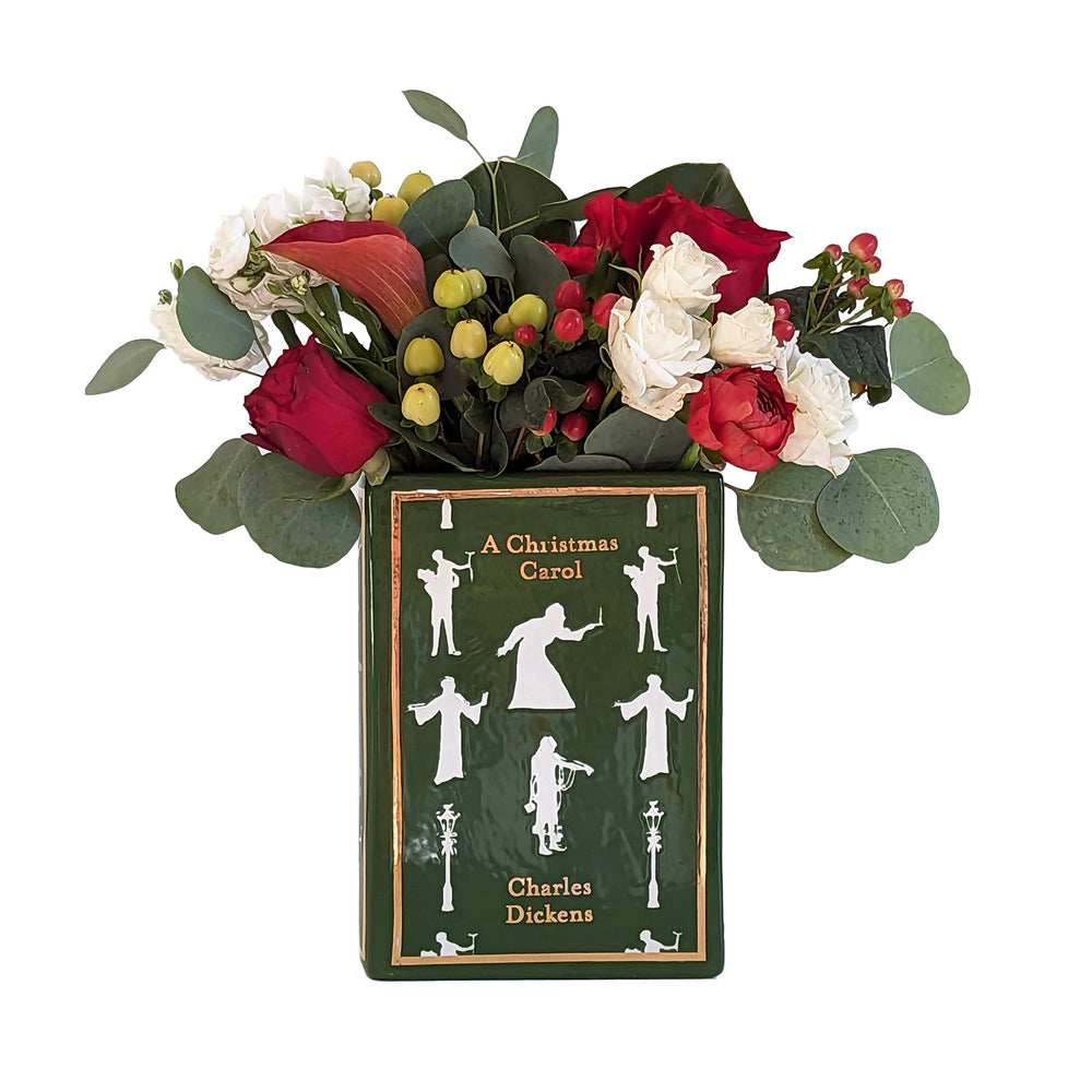 Christmas Classics Book Vase- A Christmas Carol in Holiday Green