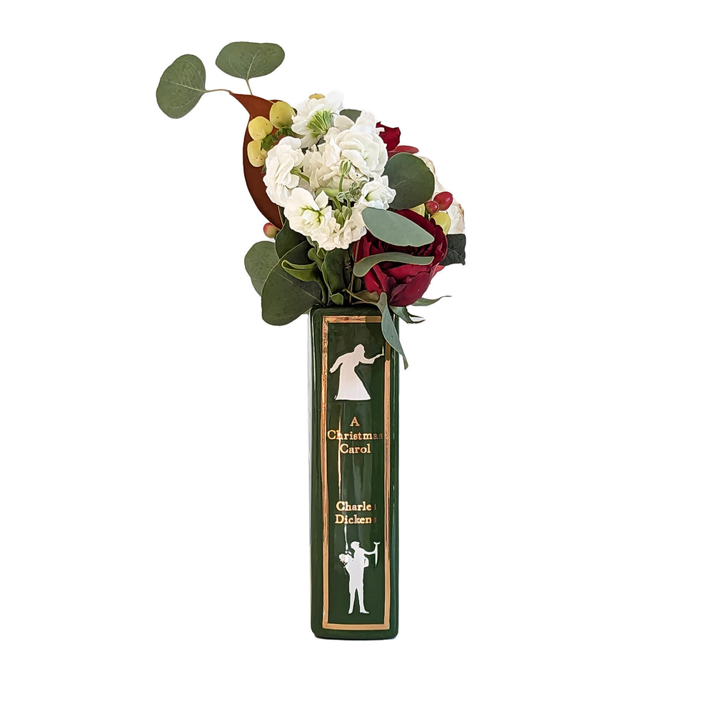 Christmas Classics Book Vase- A Christmas Carol in Holiday Green