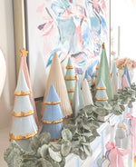 Serenity Blue Tiered Christmas Trees with 22K Gold Brushstroke Accent