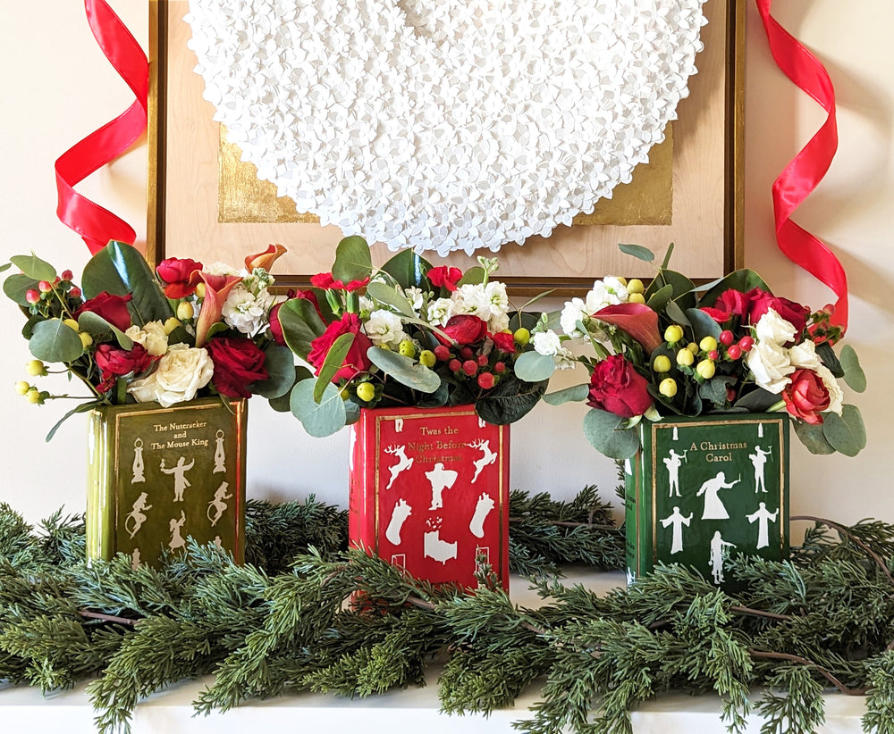 Christmas Classics Book Vase- The Nutcracker and the Mouse King in Moss Green