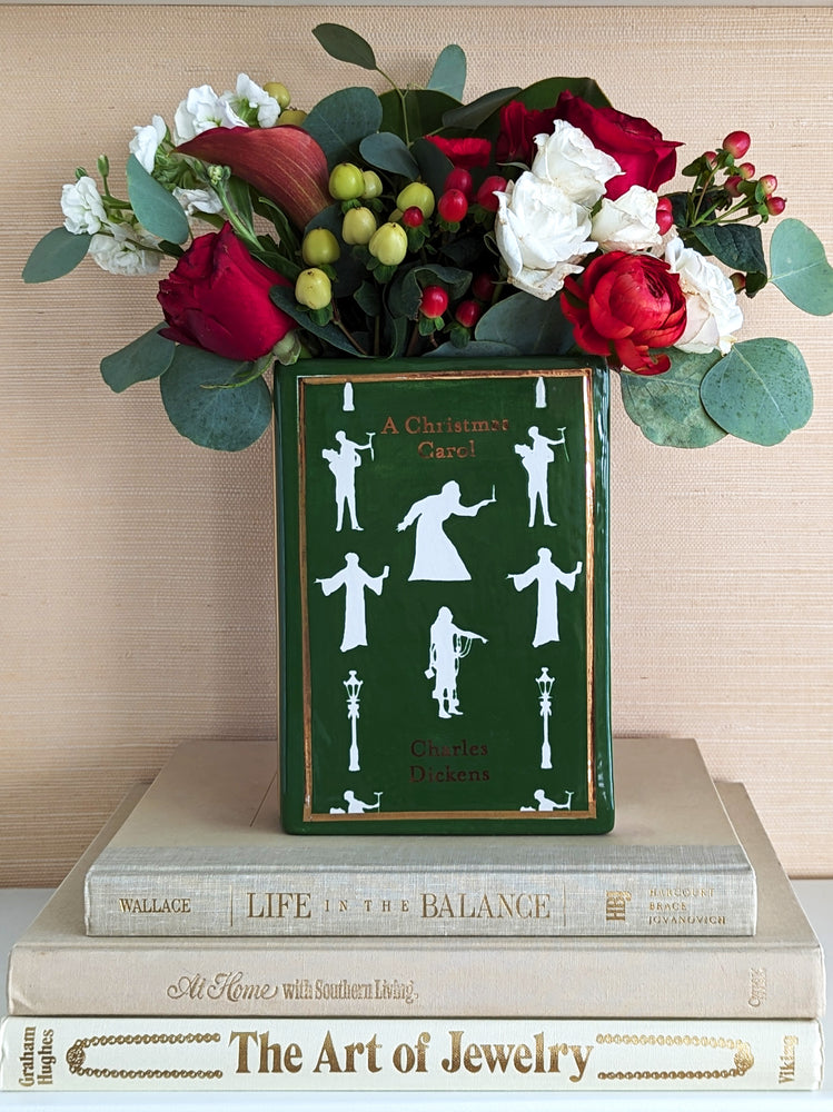 Christmas Classics Book Vase- A Christmas Carol in Holiday Green