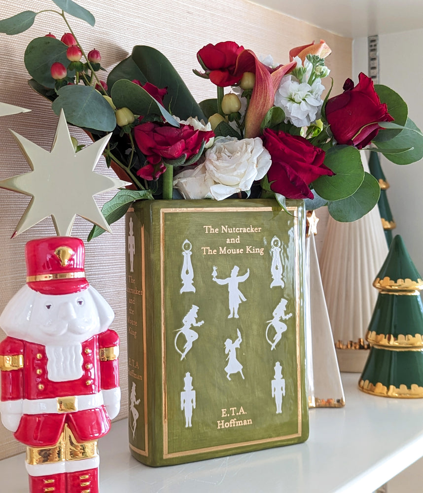 Christmas Classics Book Vase- The Nutcracker and the Mouse King in Moss Green