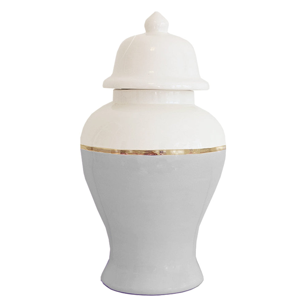 Light Gray Color Block Ginger Jar with Gold Accent