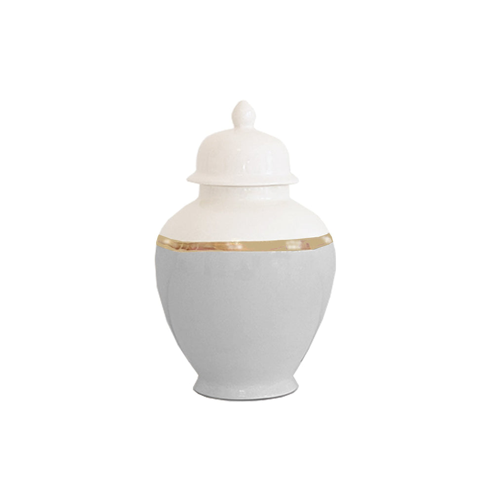 Light Gray Color Block Ginger Jar with Gold Accent