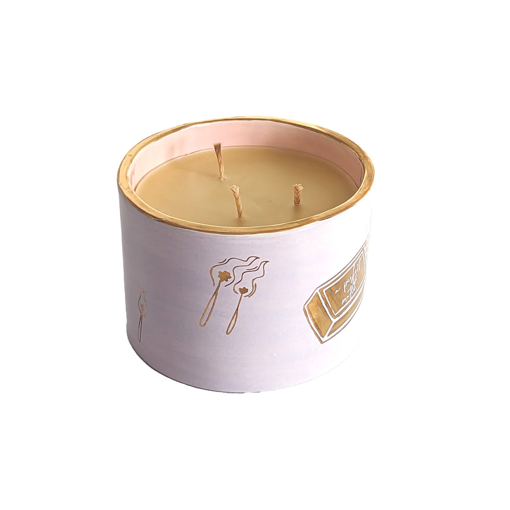 Perfect Match Pure Beeswax Candle with 22K Gold Accents