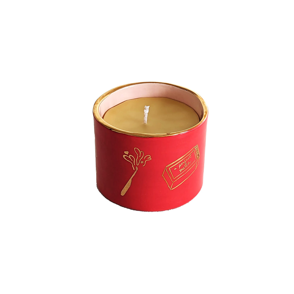 Perfect Match Pure Beeswax Candle with 22K Gold Accents