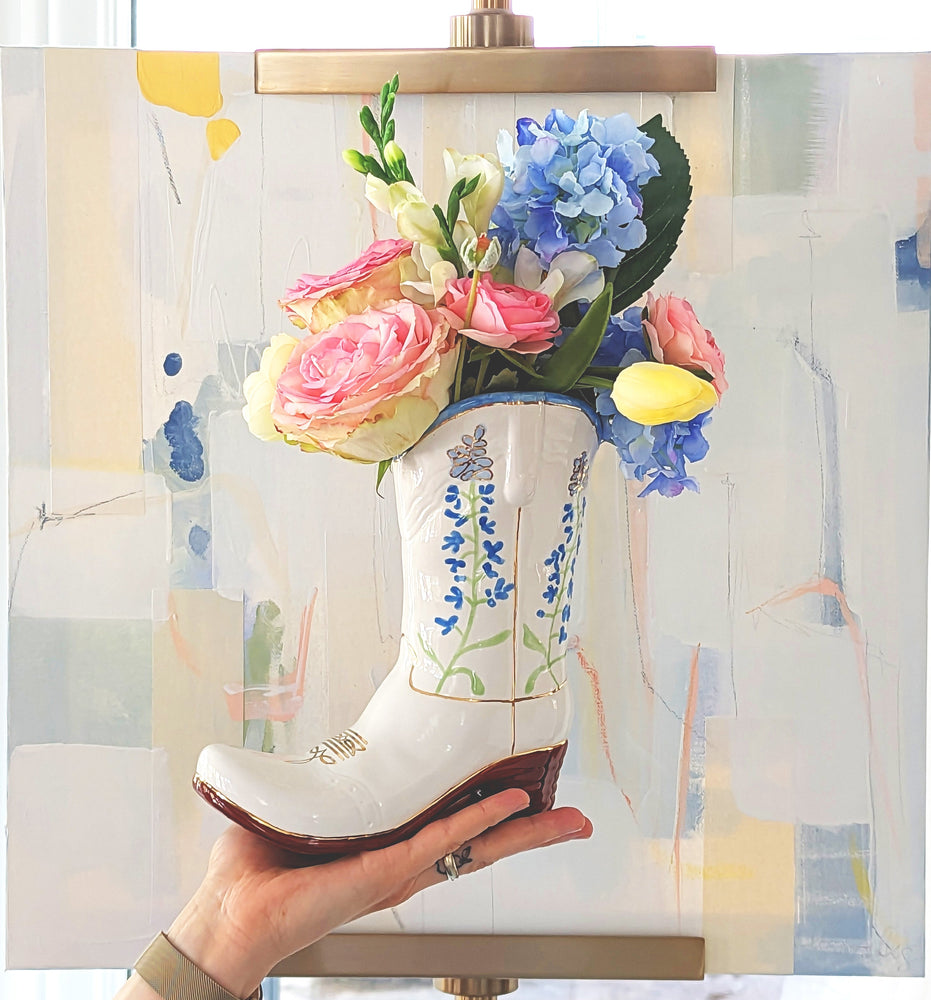 Lo Home x Petite Paloma Cowgirl Boot Vase- Quinn Bluebonnets