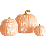 Chinoiserie Pumpkin Jars with 22K Gold Accents in Sheer Orange